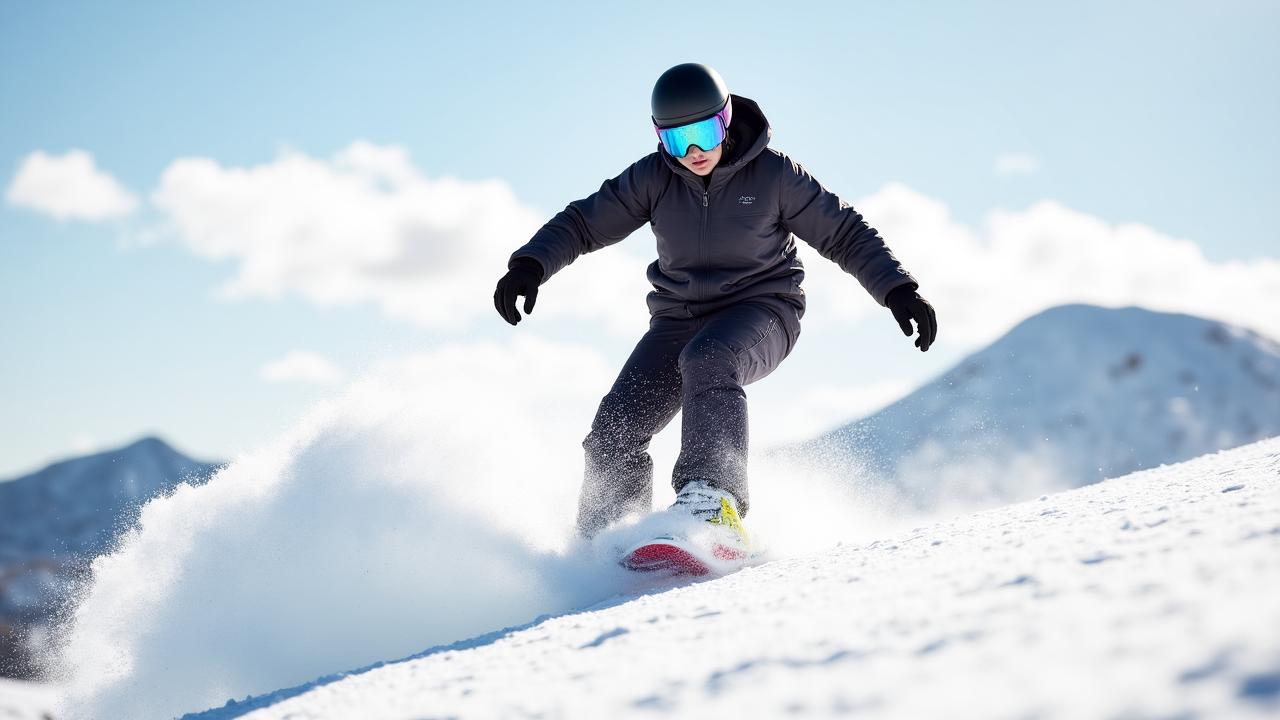 Pro snowboarder catching air at Arizona Snowbowl under a clear blue sky