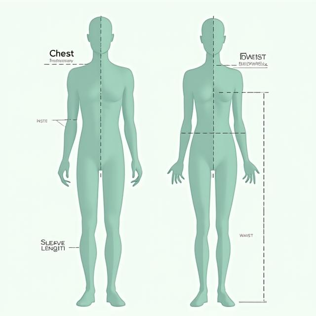 Visual guide for measuring chest, waist, and sleeve for winter coats